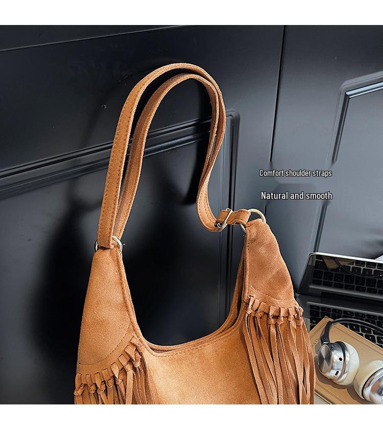 Women's 2025 Frosted Fringe Dumpling Bag - Large Capacity, Versatile Retro Crossbody and Shoulder Bag for Autumn/Winter