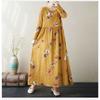 New Color Round Neck Retro Long Skirt Cotton Linen Dress