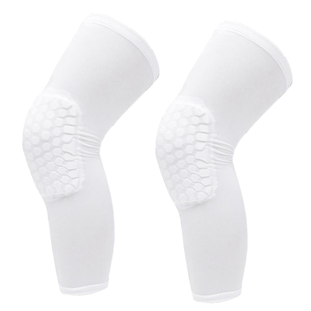 2PCS Knee Brace Unisex Lengthened Honeycomb Anti Collision Compression Knee Sleeve for Basketball White L For