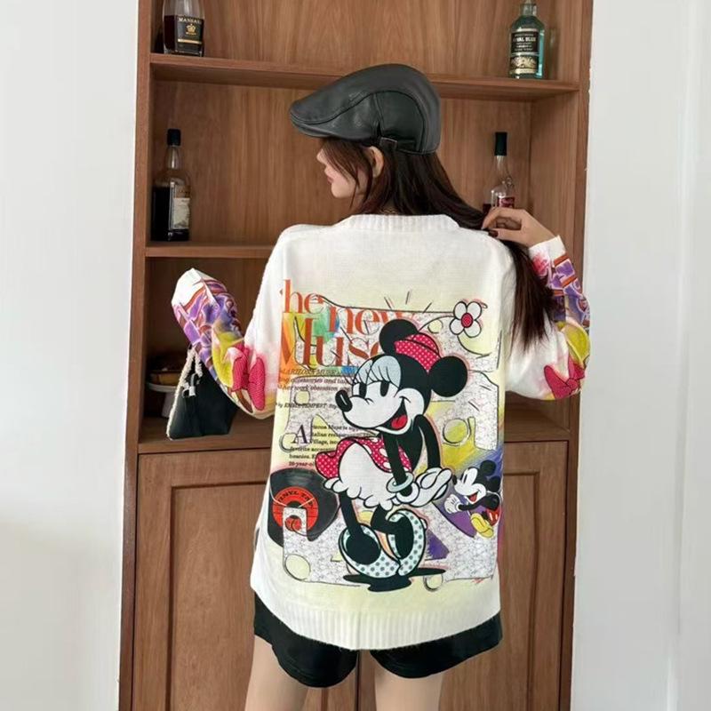 Women's Plus Size Loose Knit Cartoon Print Long Sleeve Sweater - Korean Style Spring/Autumn Top