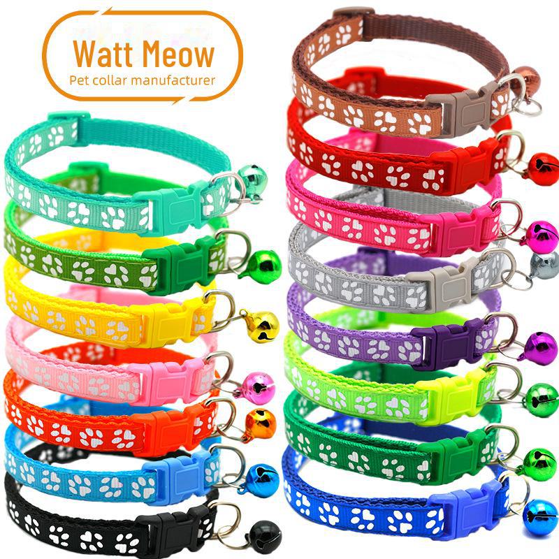 Pet Patch Cat & Dog Collar w/ Paw Print Bell & Safety Buckle