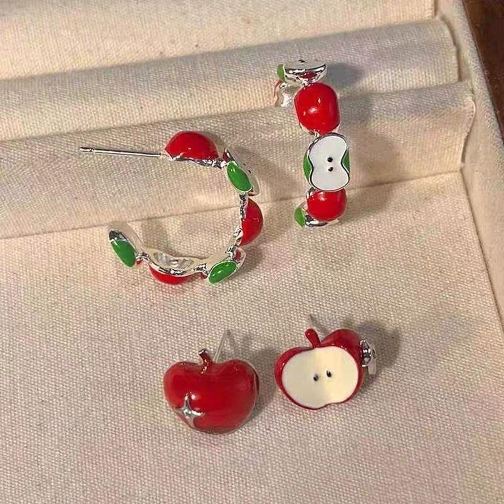 Elegant Apple Stud Earrings Accessory Crafted from High Quality Alloy with Sparkling Zircon for Fashionable Women