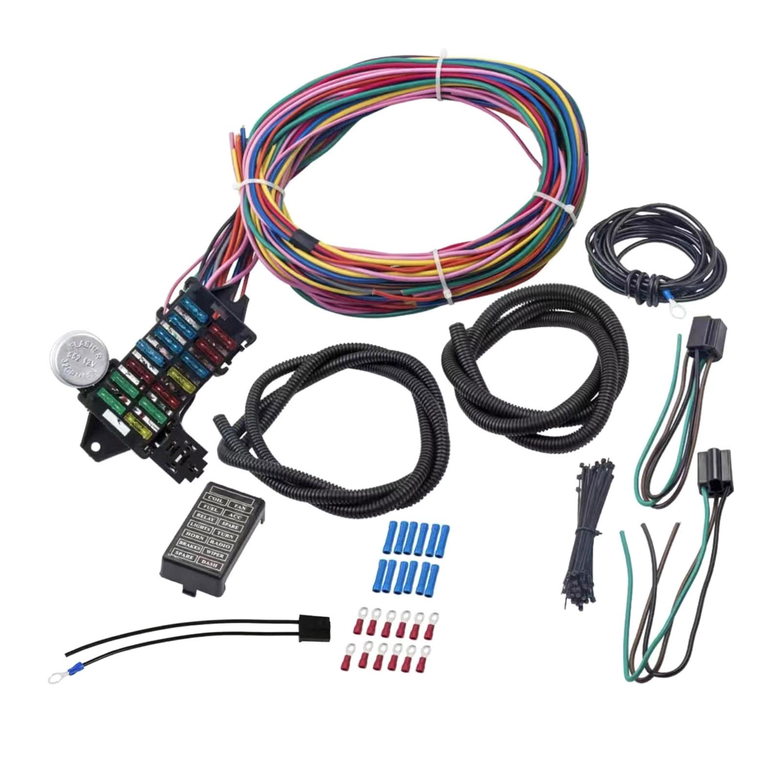 

Universal 14 Circuit Wiring Harness Muscle Car Hot Rod Street Rod XL Wire 12V Voltage Circuit Harness Kit Repairing Tool