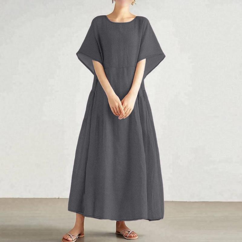 ZANZEA Women Casual Round Neck Loose Summer Short Sleeve Dress