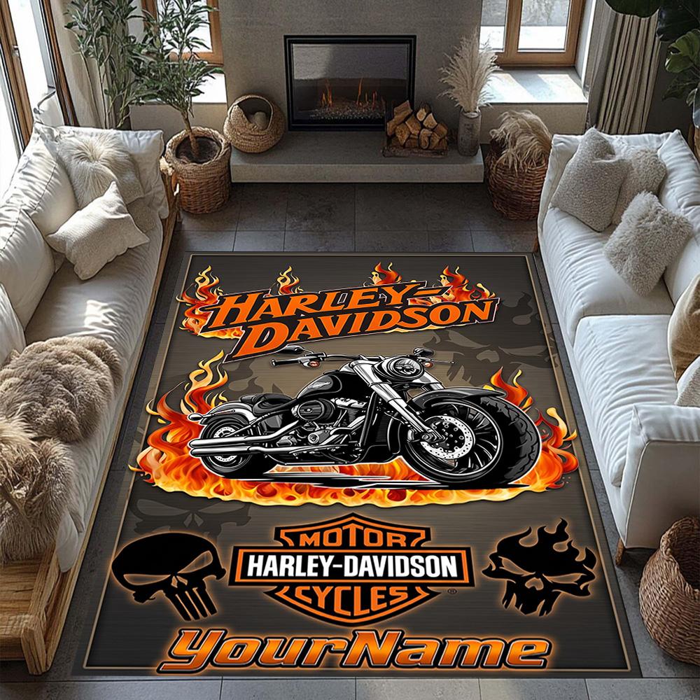 Harley-davidson Motorcycles Customize Your Name Floor Rug Office Rug Design for Playrooms Living Rooms Hallway Balcony Antislip Carpet