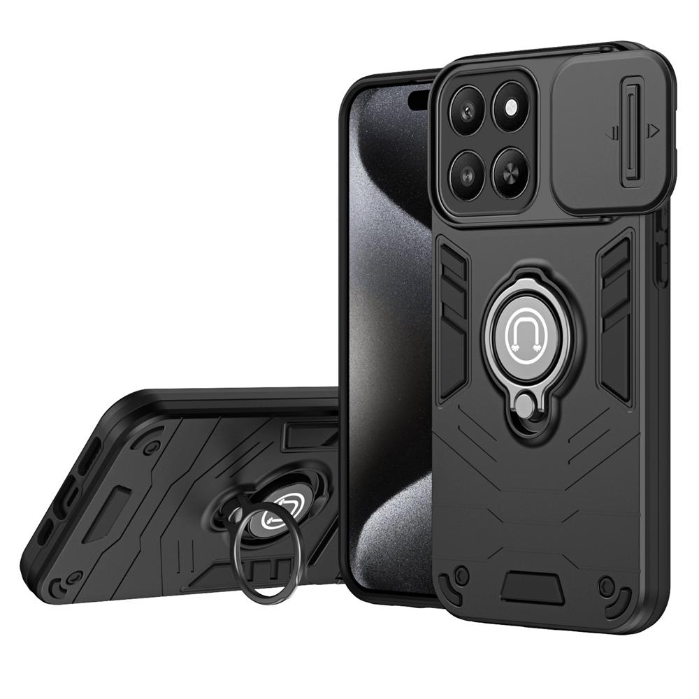 KEYSION Shockproof Armor Case for Huawei Honor 400 Smart 5G Camera Lens Protection Ring Stand Phone Back Cover for Honor X7d 5G