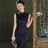 Black Sleeveless Jacquard Qipao: Retro, Elegant Spring/Summer Dress for Women
