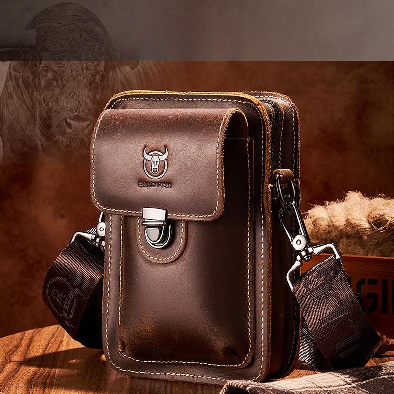 Men's Genuine Leather Mobile Phone Waist Bag Multifunctional Large Capacity Head Layer Cowhide Waist Bag Wear Belt