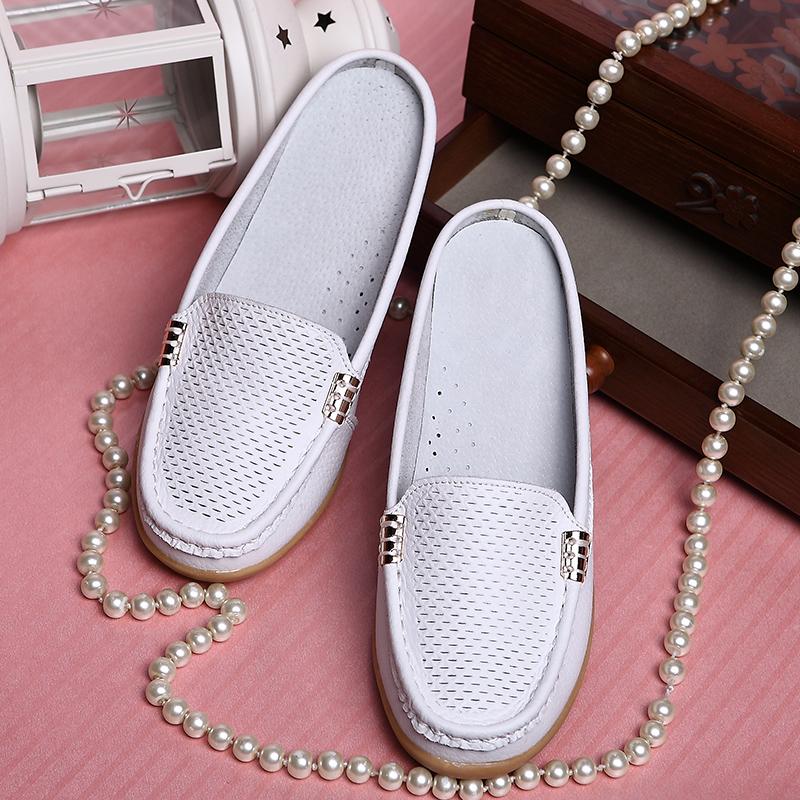 Fashion Hot Summer Flat Sandals Comfortable Women Slippers Genuine Leather Loafers Moccasins Outdoor Non-slip White Casual Slides Fashio