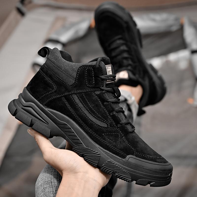 Men's High Top Shoes Plush Style Men's Outdoor Hiking Shoes Trend Men's Work Clothes Shoes Thick Soled Men's Casual Shoes