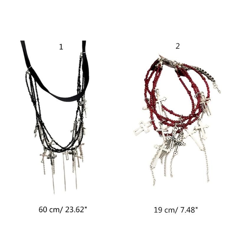 Vintage Cross Necklace Chain Necklace Charm Bracelet Tassels Bracelet Stylish Layered Necklace Suitable for Daily Wear