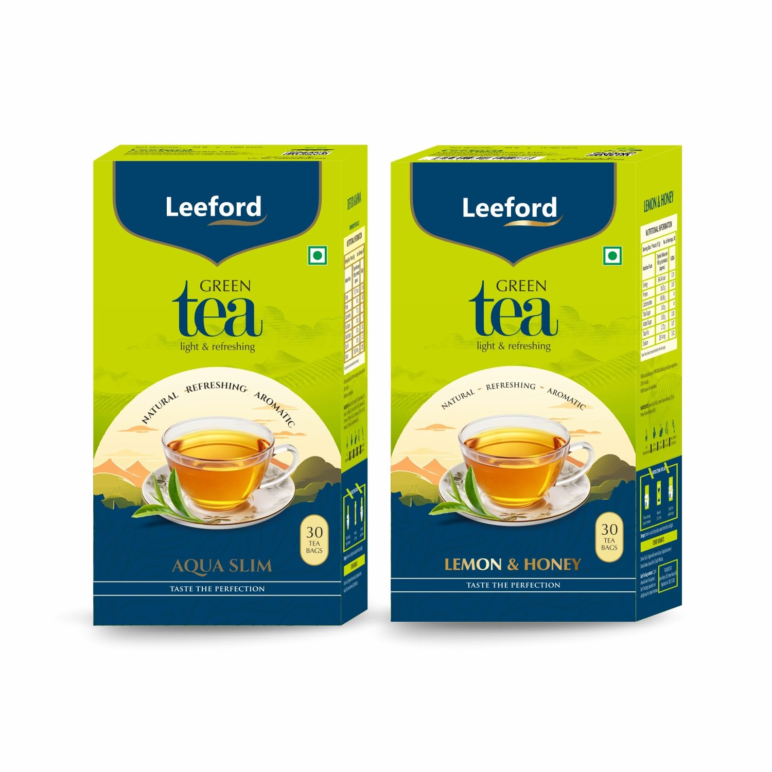 

Leeford Honey Lemon Aqua Slim Green Tea - Pack of 2 | 30 Compostable Tea Bags | Garcinia, Hibiscus & Moringa for Fat Burn, Digestion & Deto