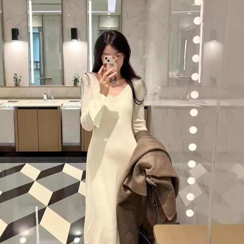 In Early Autumn, Pure Desire To Slim Down and Look Thin, Celebrity Temperament Long Dress, Children's Design Sense, Waist and Inner Knitted Dress