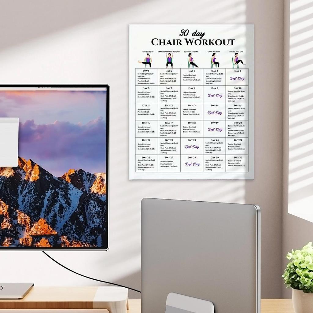 30-Tage-Stuhlübungsplan-Poster für Senioren 6 Stück Fitness-Poster Yoga Sitzende Haltung Übungsdiagramme für Morgensport