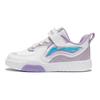Li Ning Kids Round Toe Velcro Shock Absorbing Wear Resistant Low Top Skate Shoes Kids Skate Shoes White Purple YKNU022-2