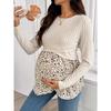 Pregnant Women's Top Knitted with Patchwork Printing for Breastfeeding and Casual Maternity Pullover