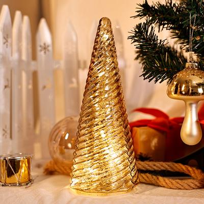 Illuminated Glass Christmas Tree Prelit Christmas Tree Figurine with LED Light Collection Crackled Glass Tree for Xmas Home Party Decor
