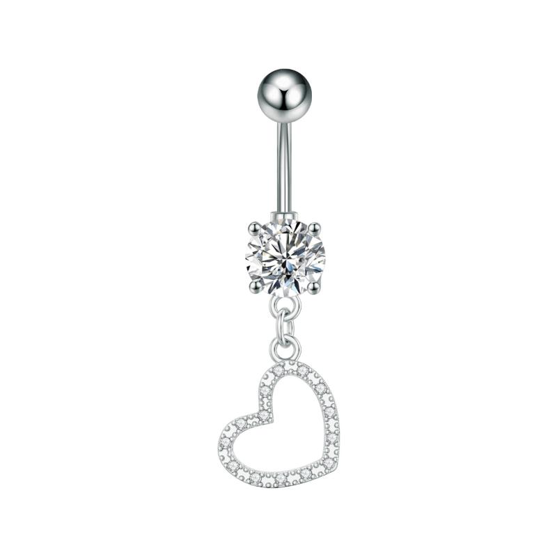 Fashion Simple Zircon Heart Belly Button Rings Stainless Steel Navel Piercing Barbell For Women Sexy Body Jewelry Beach Jewelry