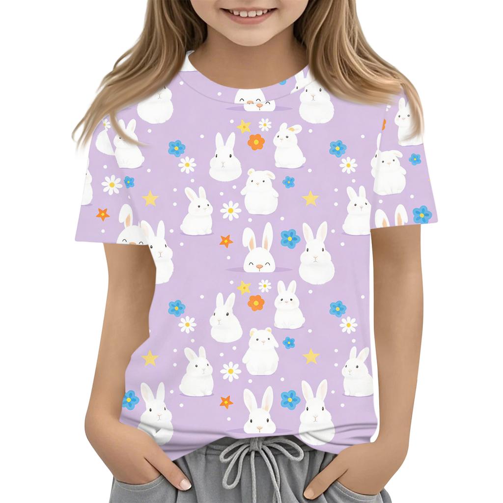 Boys Girls Round Neck Casual Printed Short-sleeved T-shirt Top