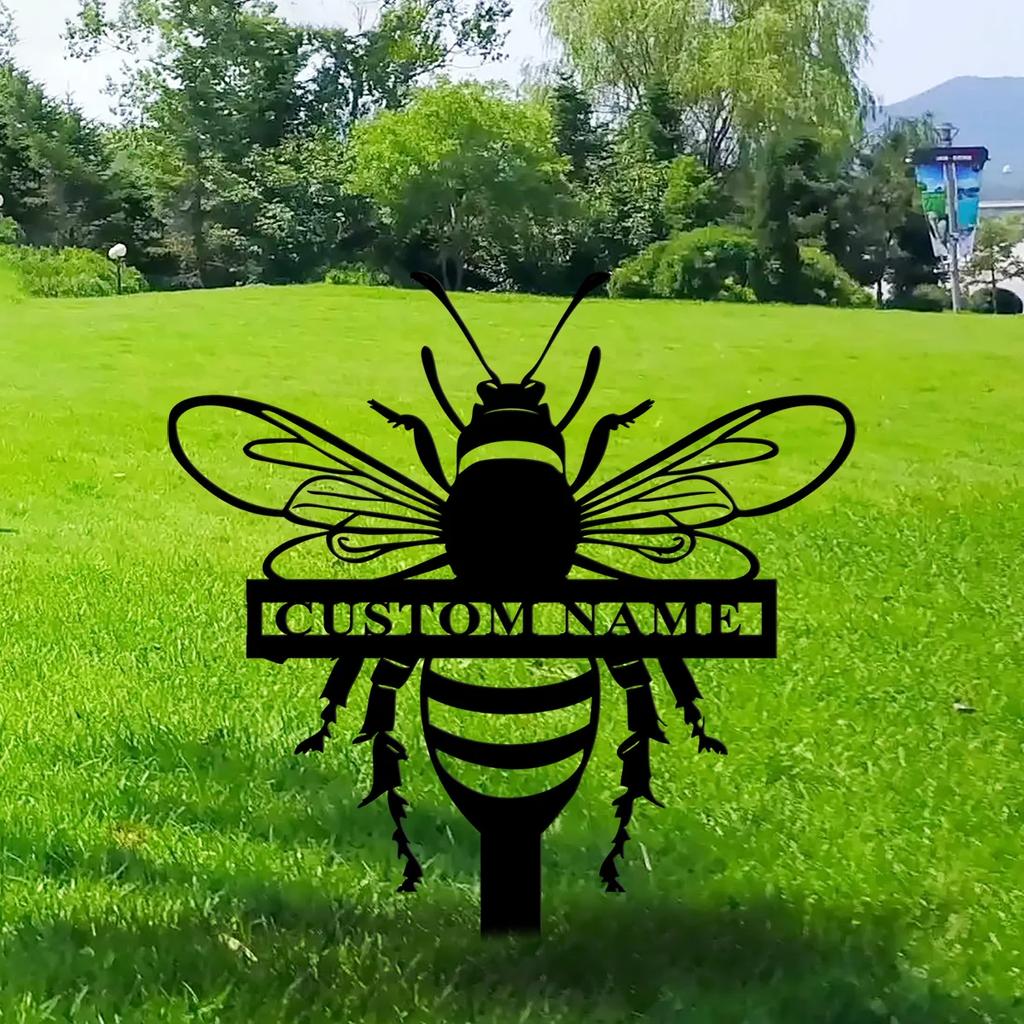 Metal Garden Stake, Personalized Bee Sign for Yard, Outdoor Metal Decor, Patio Art