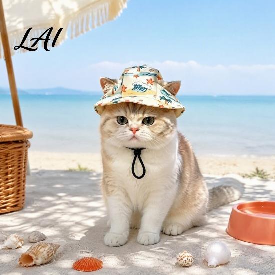 Cat Hat for Outdoor Activities Beach Hat Summer Cap with Ear Holes Adjustable Pet Breathable Sun Protection Cats Small Dogs Hiking