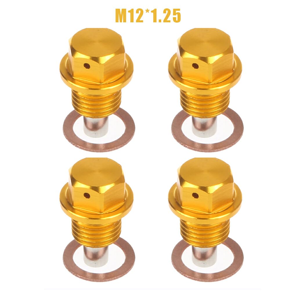 EDHUUJSI Best Engine Protection Magnetic Drain Plug Easy Install High Performance Engine Drain Nut Bolt, Golden, M12*1.25, 4pcs