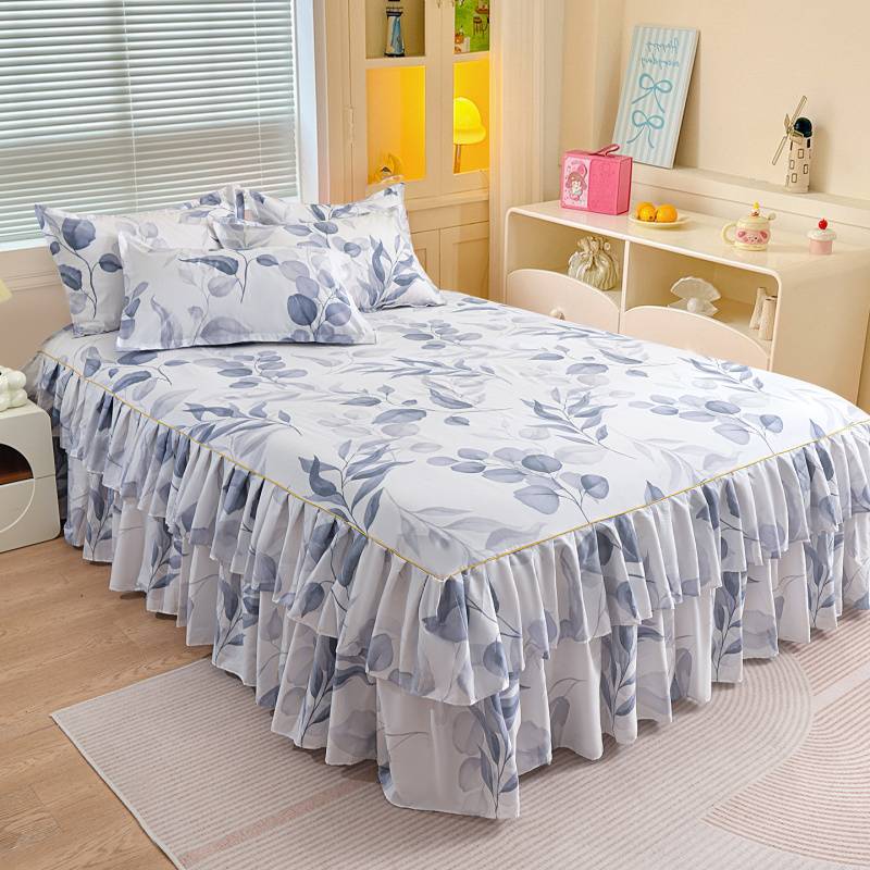 

Multi Sized Butterfly Bed Skirt Double-layer Ruffled Edge Dust-proof Mattress Protective Cover Same Pillowcase Home Decoration 2pcs pillowcases серый