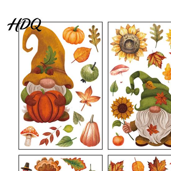Office Glass Partition Decorations 9Pcs Fall Gnome Static Window Clings Thanksgiving Maple Leaf Turkey Pumpkin Autumn Decals PVC Stickers,