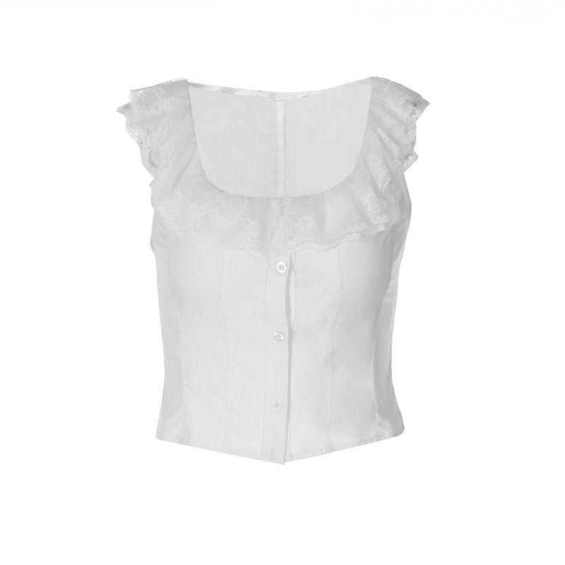 

Camisole Soft All-Match Tutu Lace Trim White Shirt M