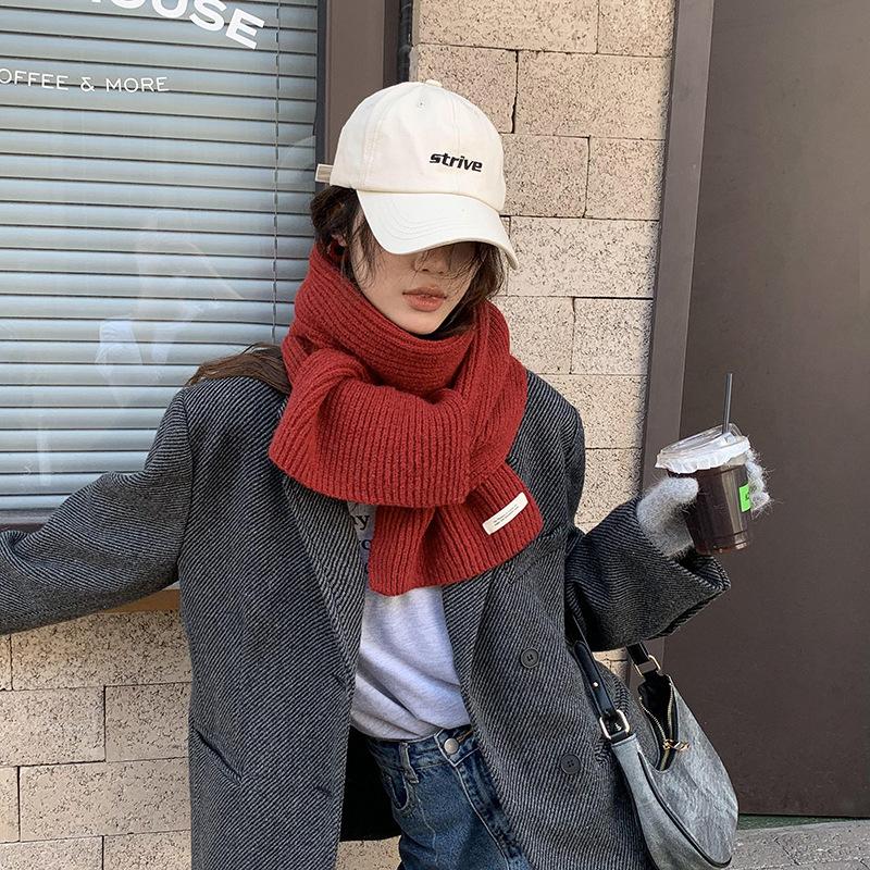 Écharpe Douce Tricotée pour Femmes Couleur Unie Style Collège Écharpe Chaude