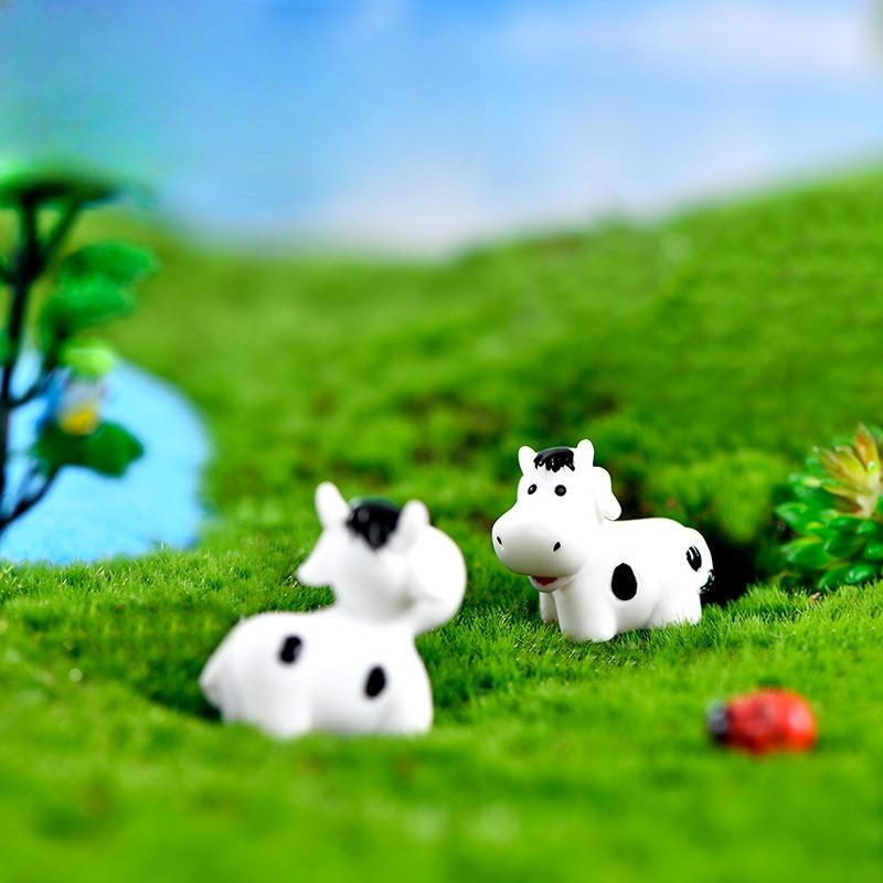 3PCS Cow Family Mini Animal Statue Model Car Ornament Craft Bonsai Decor Miniature Home Fairy Garden Decoration DIY Accessories