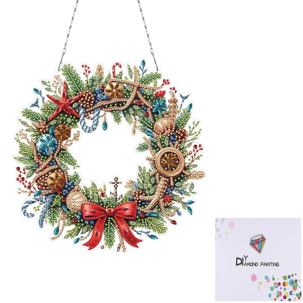 Xmas Theme 2D/Flat DIY Rhinestone Diamond Art Window Pendants Diamond Painting Set Diamond Art Pendant Wall Door Decoration