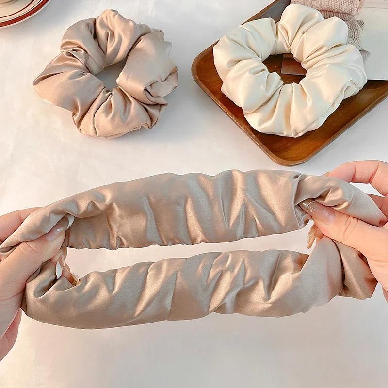 Pillow Sleep Headband Elastic Ponytail Scrunchie for Women Hair Accessories Girls Soft Solid Satin Filled Cotton Big Bands