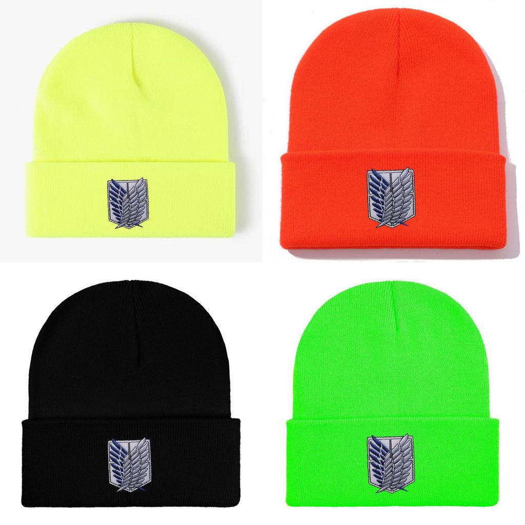 Attack On Titan Embroidered Knit Beanie With Windproof Warmth For Outdoor Activities