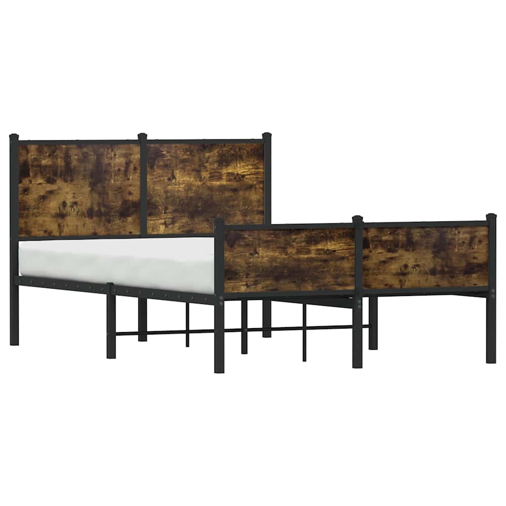 Metal Bed Frame Without Mattress Smoked Oak Finish 120 X 200 Cm