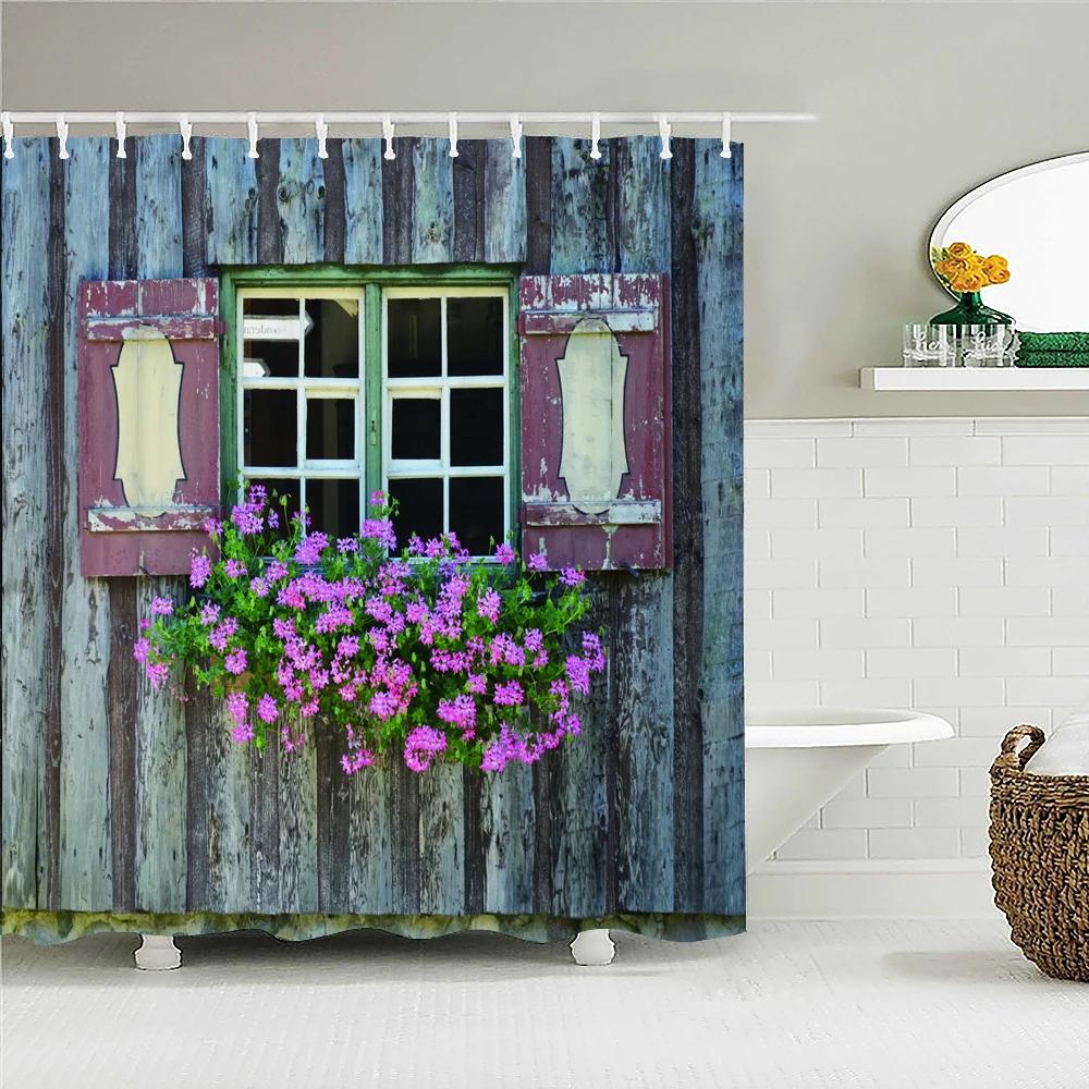 Wall Hanging Bath Screens Geometric Shower Curtain Bathroom Waterproof Retro Old Wood Grain Decor Multi-size Shower Curtains