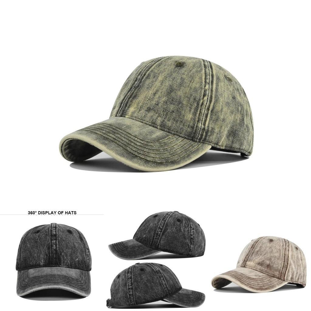 Classic Retro Washed Denim Baseball Cap Adjustable Sun Hat For Men Women In Black