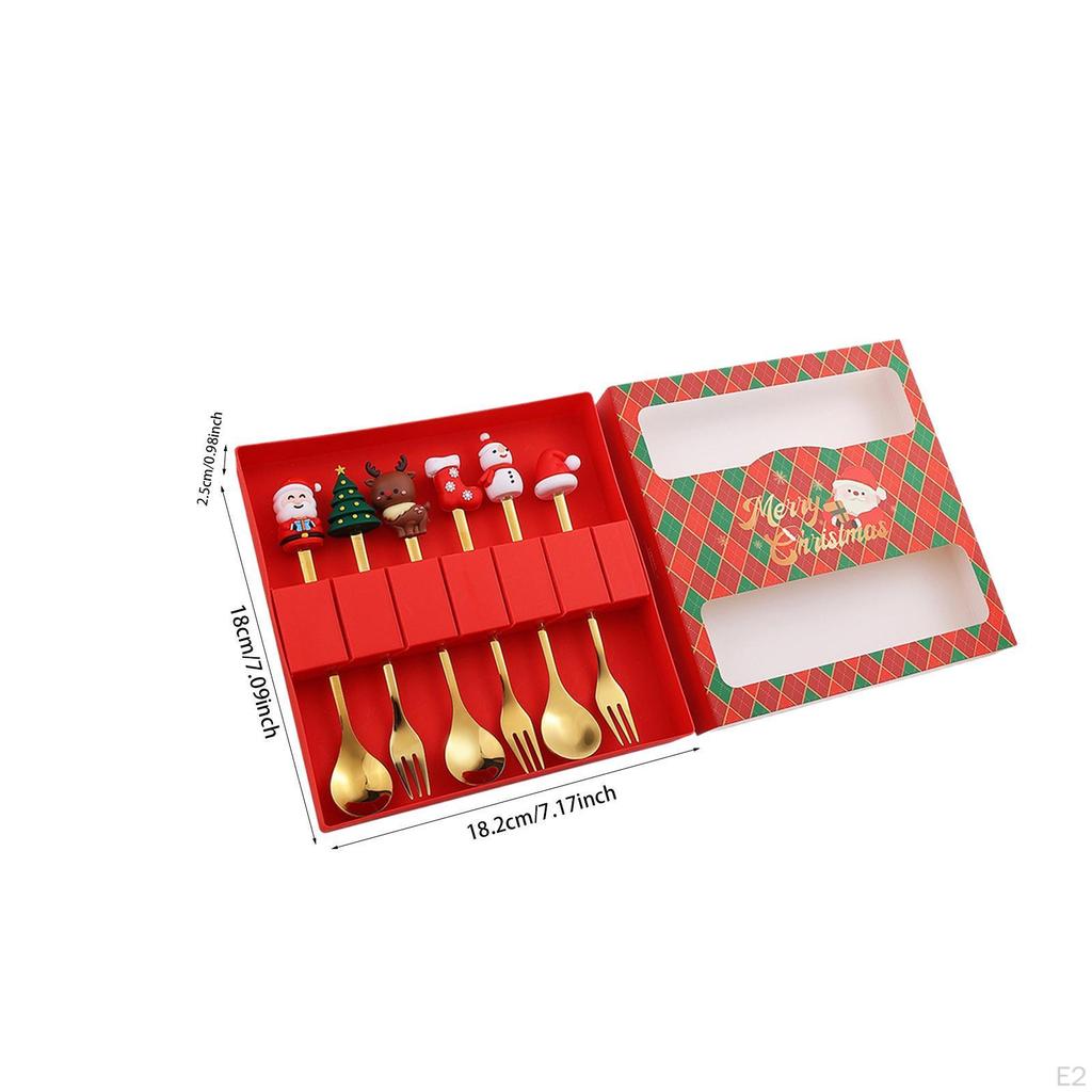 6 Piece Christmas Coffee Set, Cutlery, Pastry Forks And Teaspoons Stainless Steel for Party Mixing