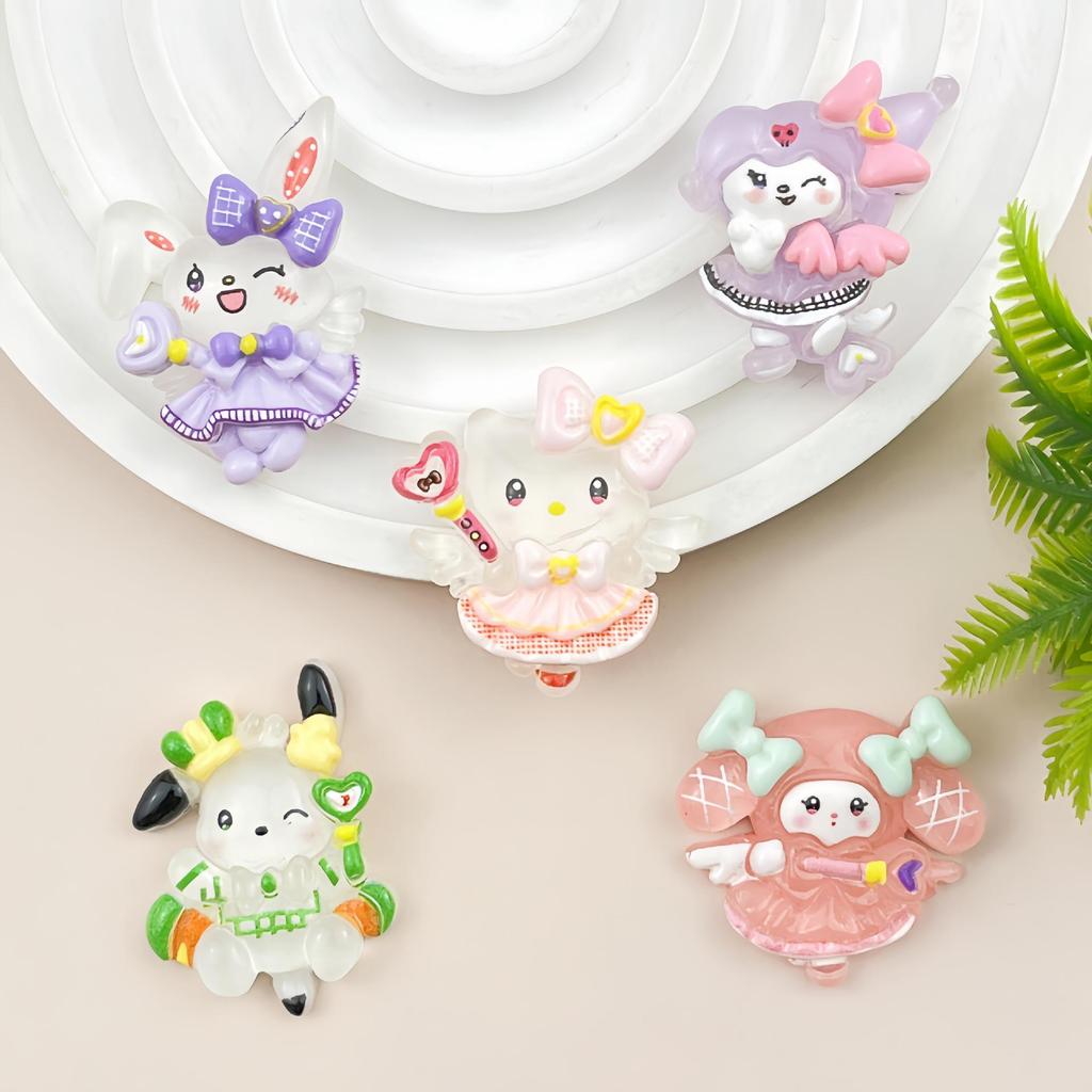 Sanrio Cartoon DIY Luminous Resin Accessories: Cream Glue Handmade Hair Clip, Keychain, Refrigerator Magnet, Phone Ornament.