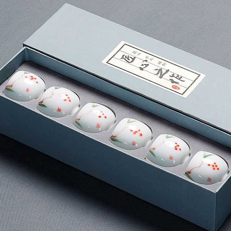 Chiyo tea tea cup ceramic hand-painted Kung Fu tea set teacup 1 pack household blue and white porcelain small tea bowl gift box