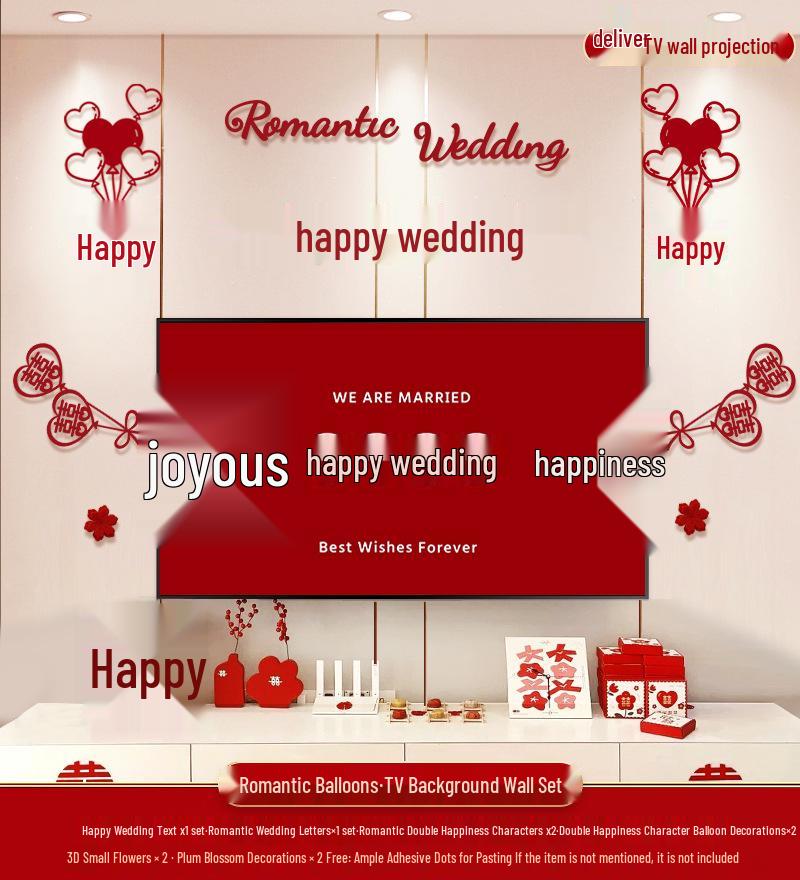 Wedding TV Background Wall Decoration - Double Happiness Bedroom Set