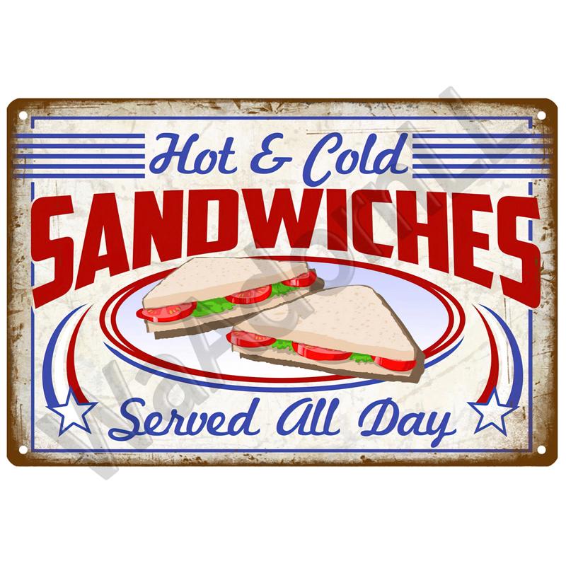 Metallschild Wohnkultur Fast Food Vintage Blechschild Plakette Metall Retro Teller Hot Dog Poster Wanddekor für Küche Café Diner Bar
