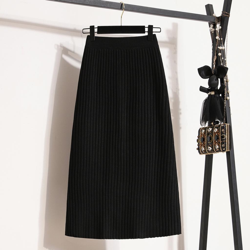 High Waist Pit Knitted Skirt Versatile Classic A-line Straight Skirt for Women's Winter Large Size Fat Mm Slim Mid-length Skirt