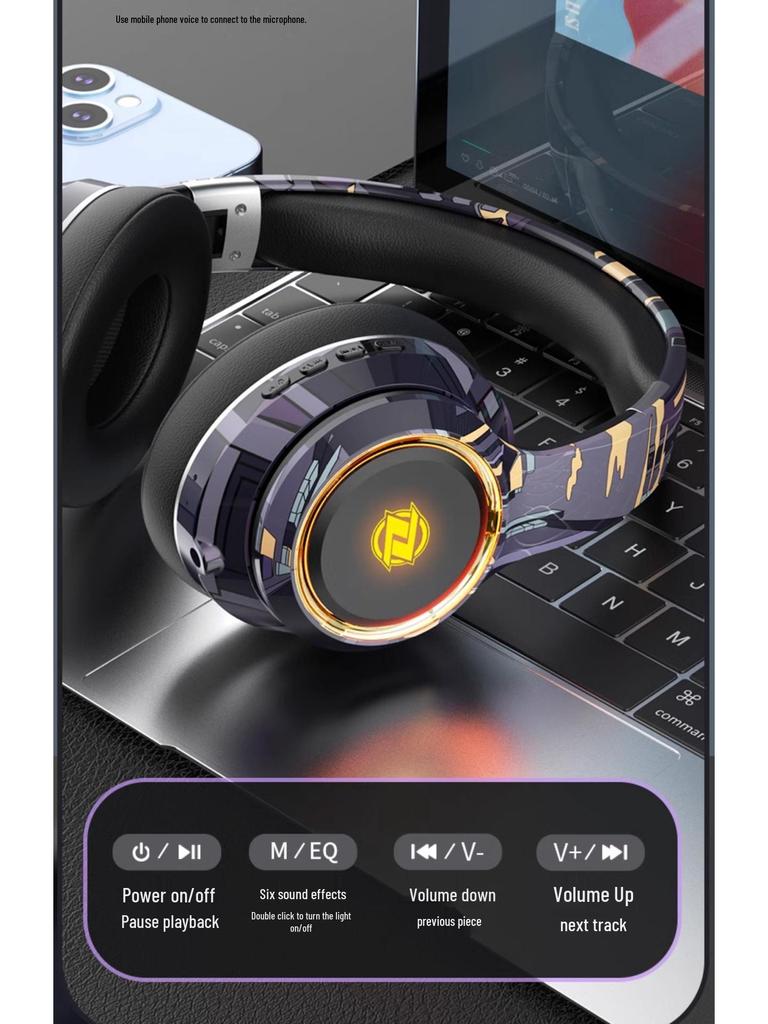 Noise-Cancelling Over-Ear Wireless Bluetooth Headphones with Card Slot and Long Battery Life for Gaming and Universal Compatibility