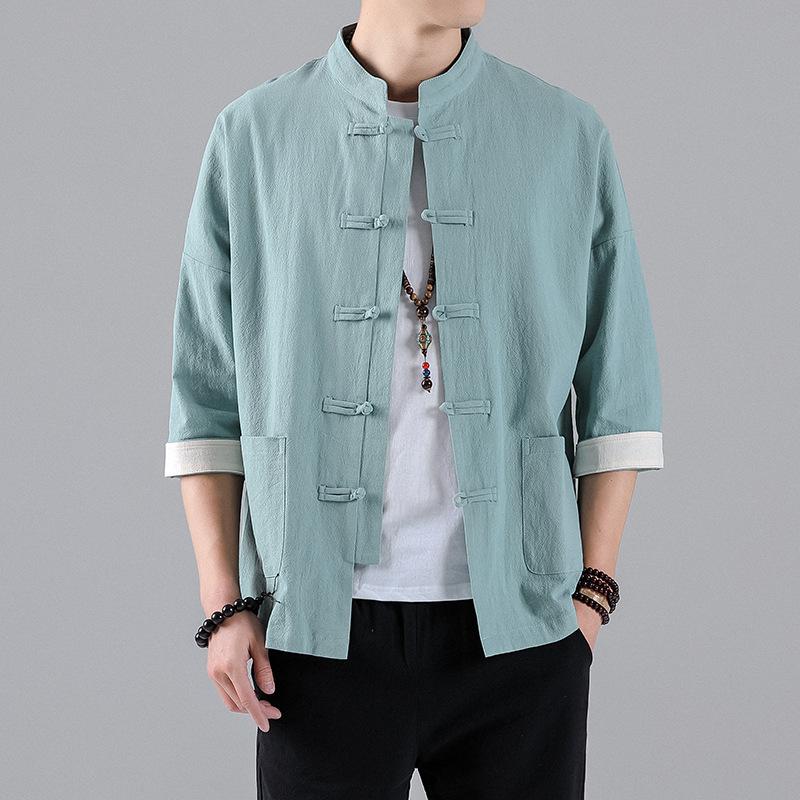 Chinesischen Stil Herren Tops Tang Anzug Leinen Halbarm Solide Traditionelle Kung Fu China Stil Hanfu Hemd Plus Größe