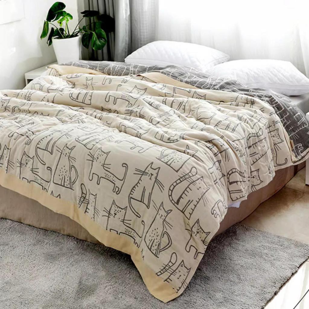 Coperta-asciugamano in garza a quattro strati di cotone di bambù giapponese per tutte le stagioni - Coperta comoda per studenti, misura singola/doppia