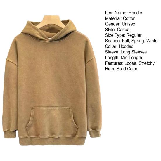 Yousheng Winter Couple Hoodie Washed Retro Loose Hooded Pullover Long Sleeve Unisex Top Elastic Cuffs Thick Fall Spring Hoodie