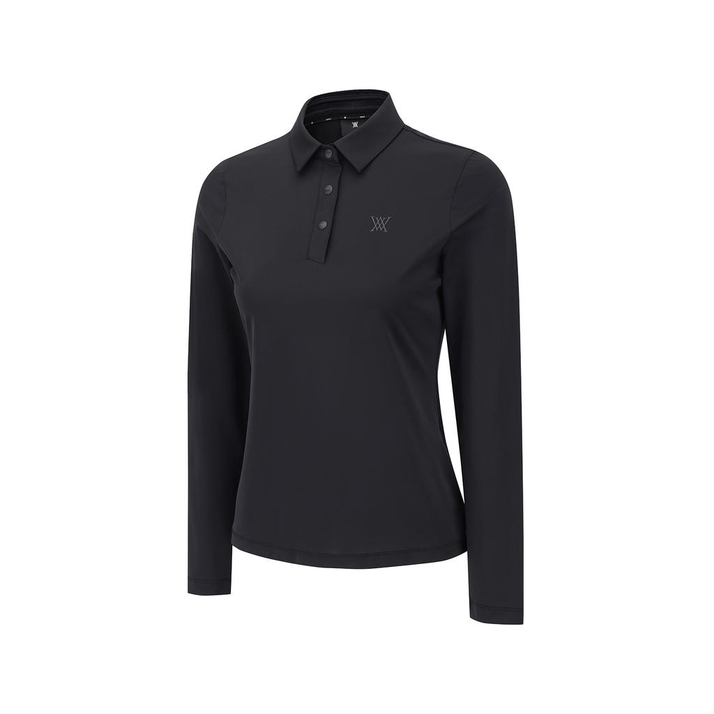 ANEW GOLF Women Solid Long Sleeve Collar T-Shirt_Bk