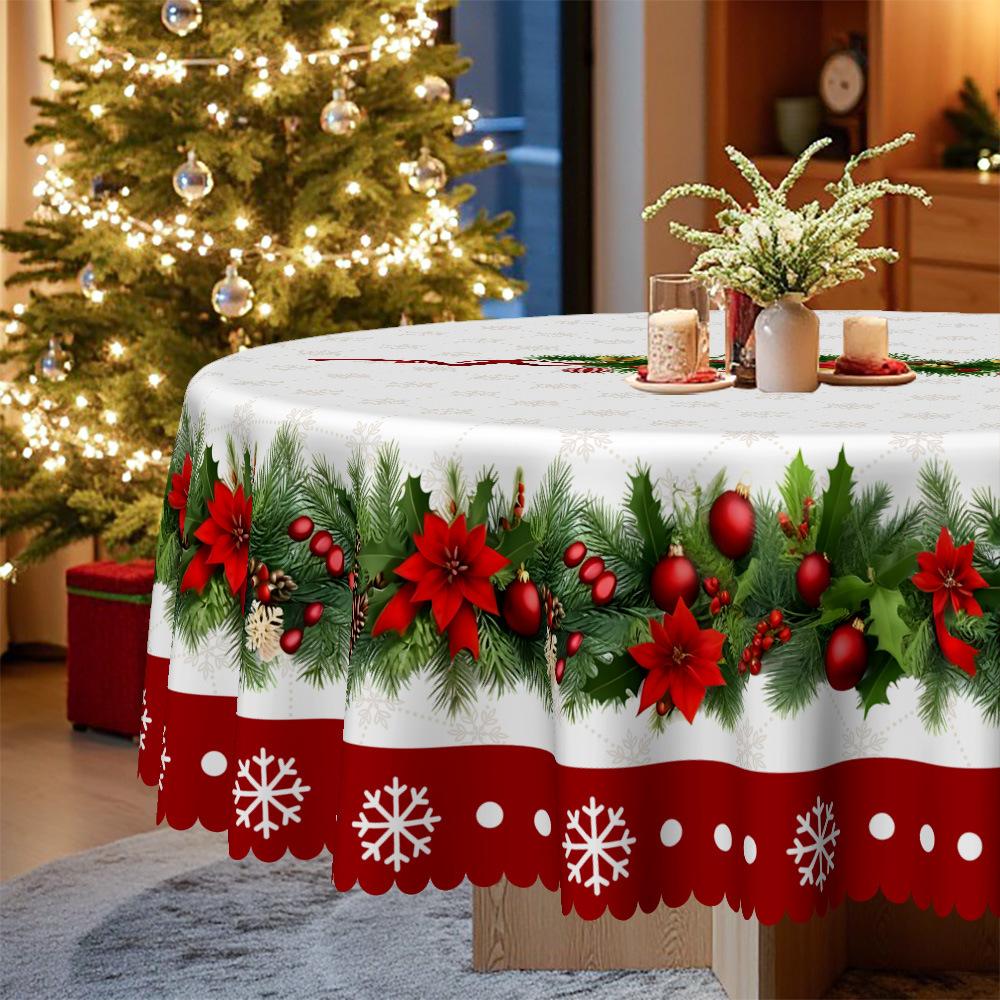 Christmas Table Cloth, Table Decorative Cloth For Round Table, Snowflake Pattern Christmas Eve Table Cloth