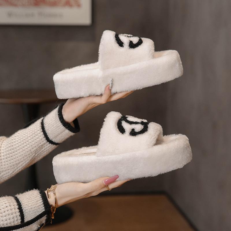 Xiaoxiangfeng Thick-bottomed Fluffy Slippers Women Wear Autumn and Winter Slippers Popular Fashion Brand Internet Celebrity Home Cotton Slippers